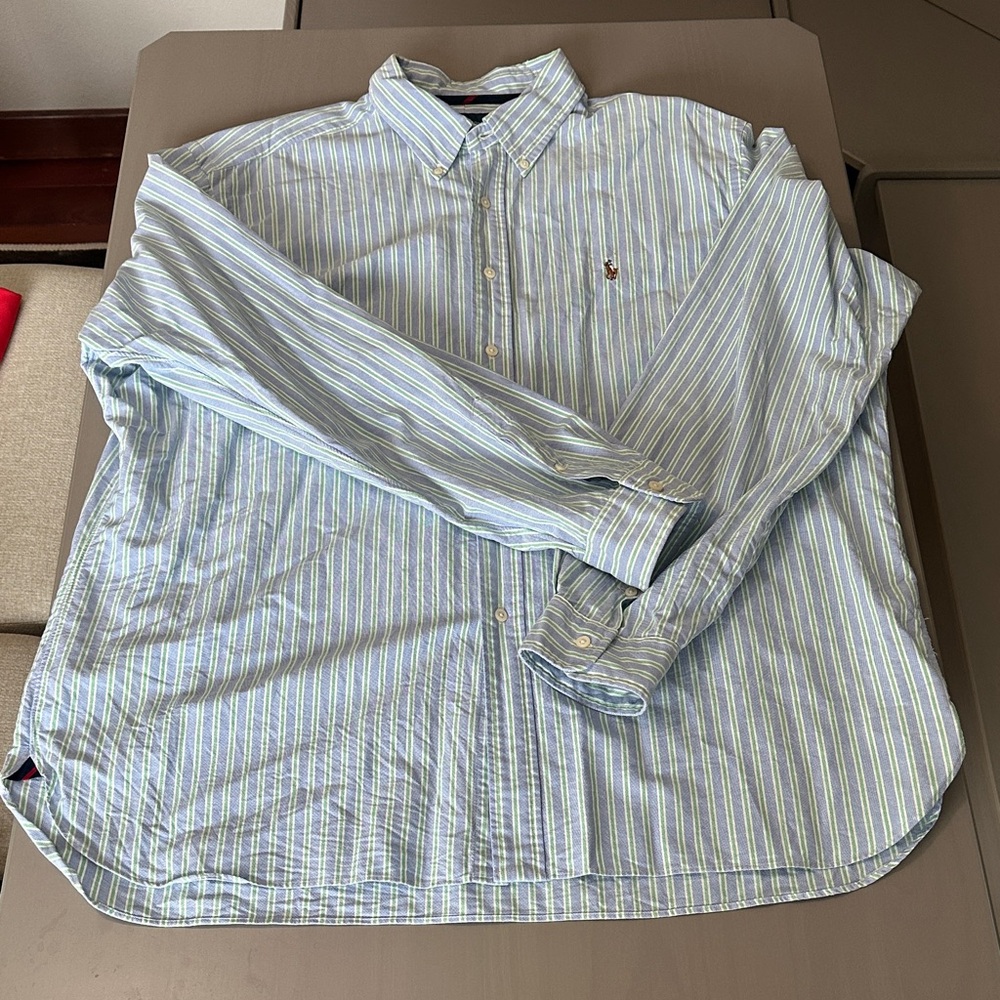 Polo by Ralph Lauren Blue, White & Pale Green Striped Button-Down Shirt